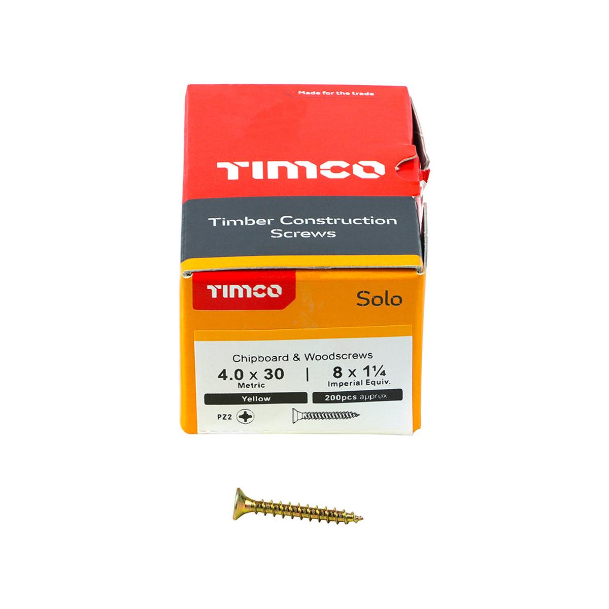 40 x 30 Solo Chipboard Woodscrews - PZ - Double Countersunk - Yellow