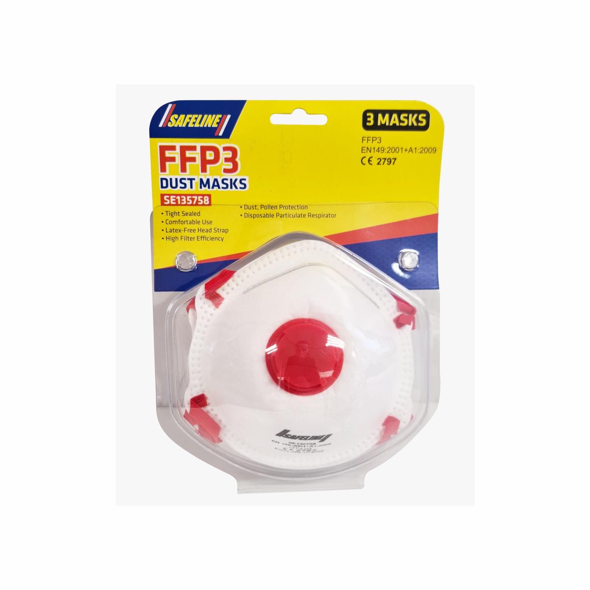 FFP3 - 3 PCS MOULDED VALVED DUST MASKS