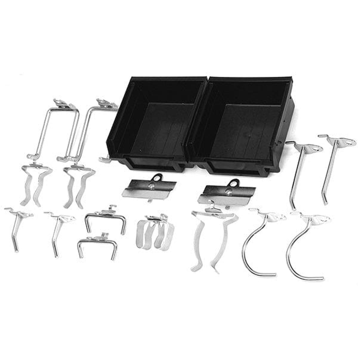 18 Pc Plated Steel Hook and Bin Assortment for Duraboard or Pegboard