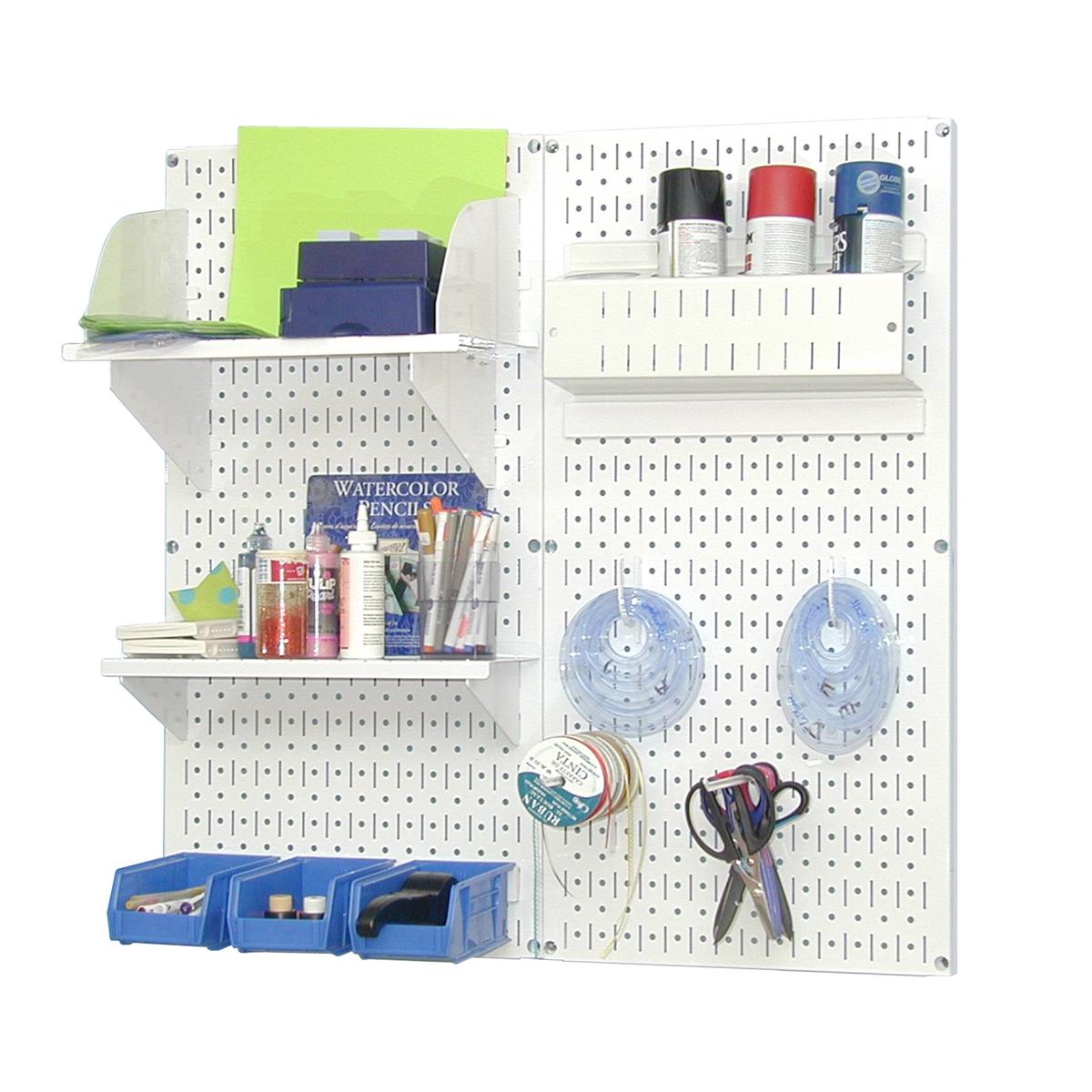 Pegboard Hobby Craft Pegboard Organizer Storage Kit with White Pegboard and White Accessories
