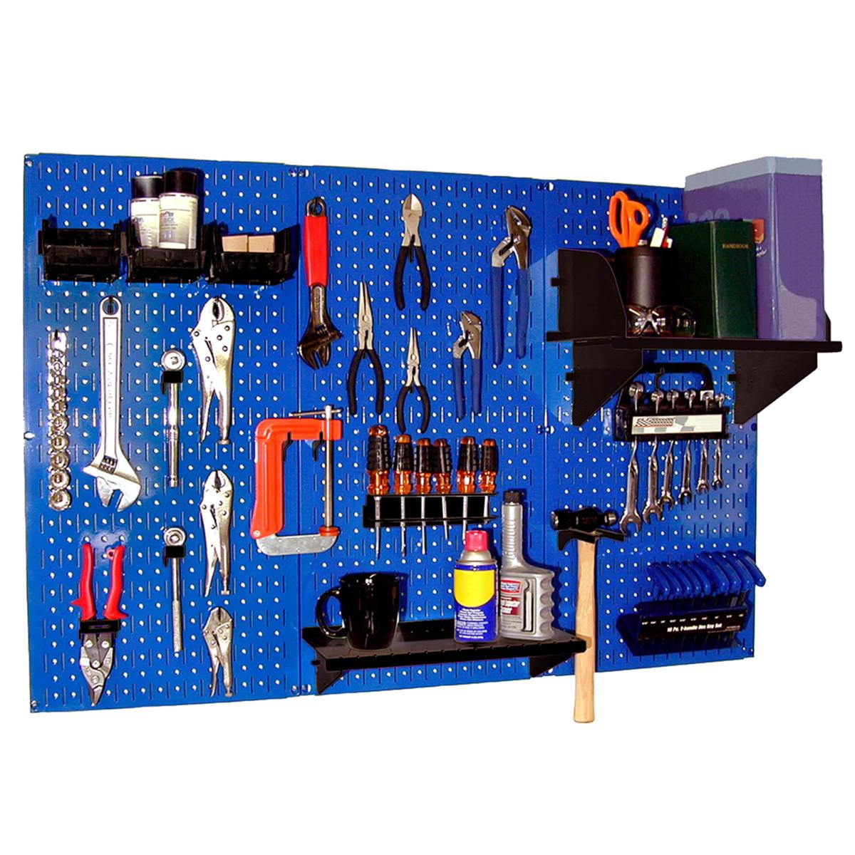 4 Metal Pegboard Standard Tool Storage Kit - Blue Toolboard Black Accessories